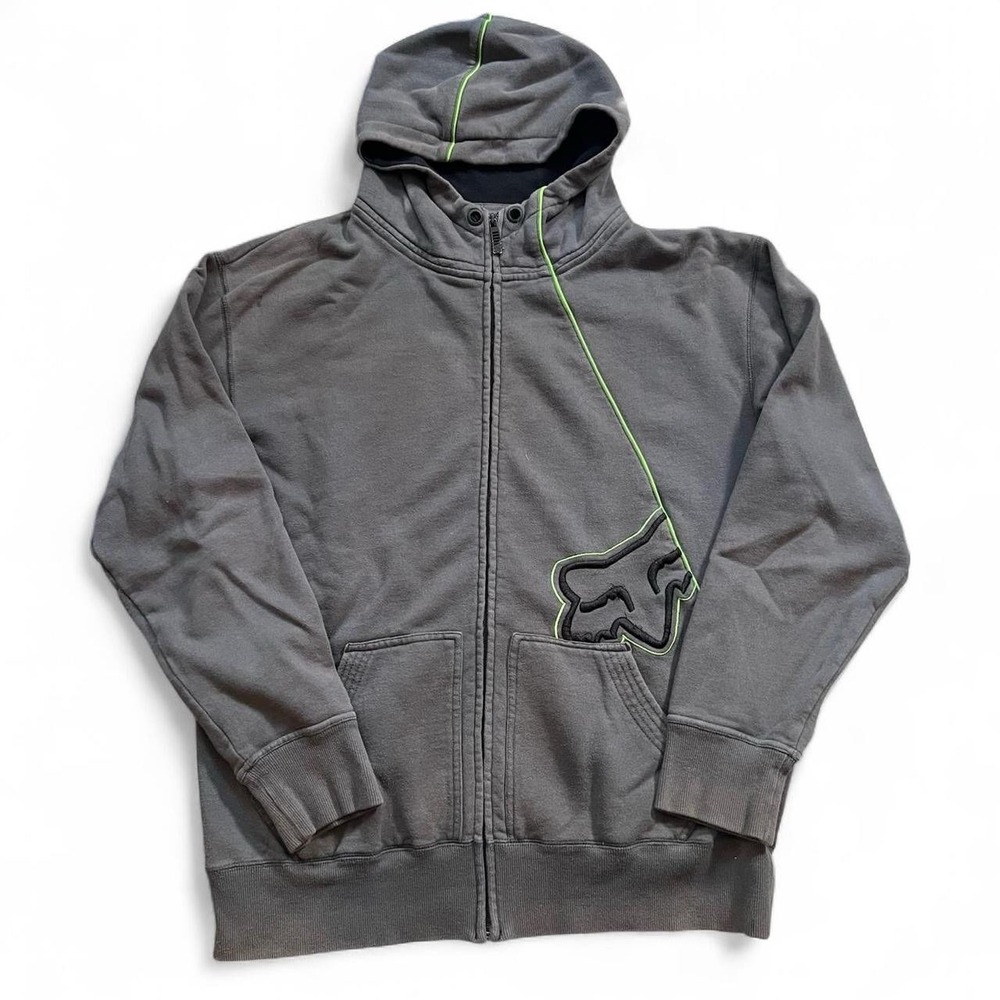 Fox Racing Gray Full Zip Hoodie Size XL Y2K BMX Skate Surf Fall Winter